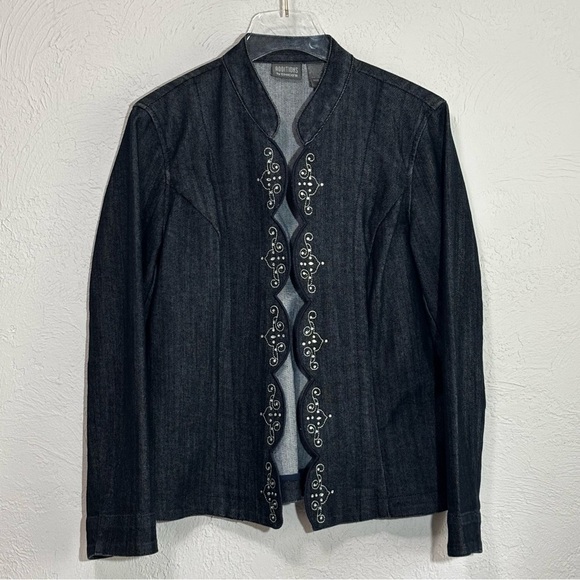 ADDITIONS CHICO’S - FITS LIKE A MEDIUM-  DARK WASH DENIM - SCALLOPS & SEQUIN B7 - Picture 1 of 13